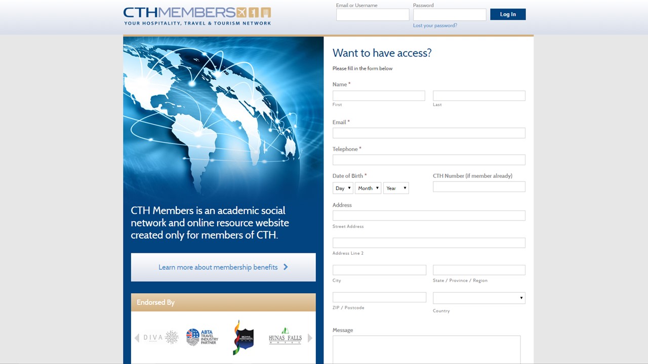The new CTH Members' login page