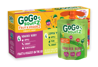 Gogo Squeez Pouches fruit & veggieZ Boulder Berry & Zippin' Pear 12 pack Variety Pack Box